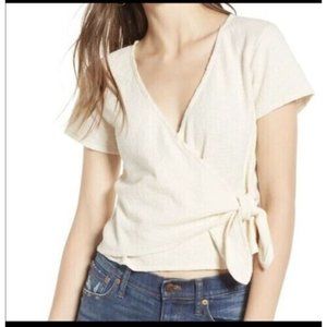 Madewell Top Large Beige Short Sleeve Side Tie Cotton